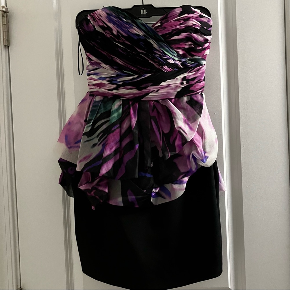 NWT MARCHESA NOTTE | purple chiffon organza peplum mini cocktail dress |…